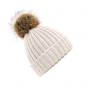 Beechfield Fur Pop Pom Chunky Beanie - Oatmeal - OneSize