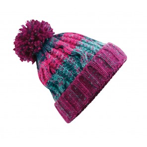 Beechfield Corkscrew Pom Pom Beanie - Winter Berries - OneSize