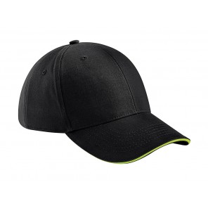 Beechfield Athleisure 6 Panel Cap - Black/Lime Green - OneSize