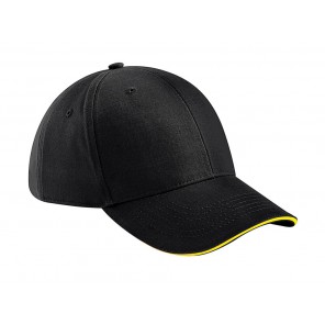 Beechfield Athleisure 6 Panel Cap - Black/Yellow - OneSize