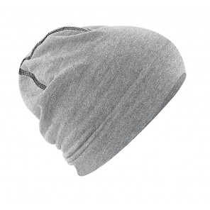 Beechfield Hemsedal Cotton Beanie - Heather Grey/Black - OneSize