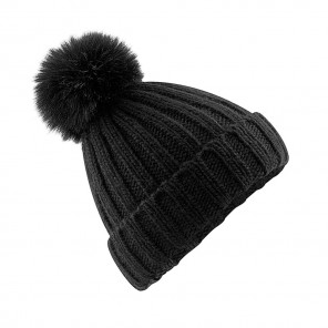 Beechfield Verbier Fur Pop Pom Chunky Beanie - Black - OneSize