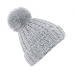 Beechfield Verbier Fur Pop Pom Chunky Beanie - Light Grey - OneSize