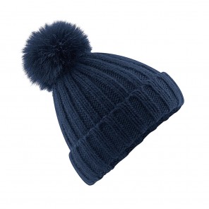 Beechfield Verbier Fur Pop Pom Chunky Beanie - Navy - OneSize