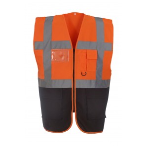 Yoko Fluo Executive Waistcoat - Fluo Orange/Navy - L