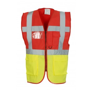 Yoko Fluo Executive Waistcoat - Red/Fluo Yellow - 3XL