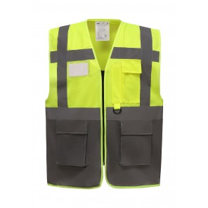 Yoko Fluo Executive Waistcoat - Fluo Yellow/Grey - 3XL