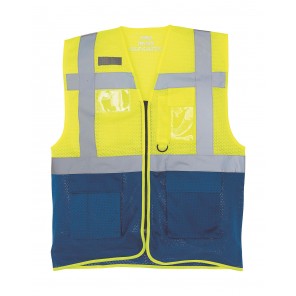 Yoko Fluo Open Mesh Executive Waistcoat - Fluo Yellow/Royal Blue - S