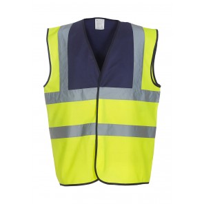 Yoko Fluo 2 Band + Brace Waistcoat - Fluo Yellow/Navy - 3XL