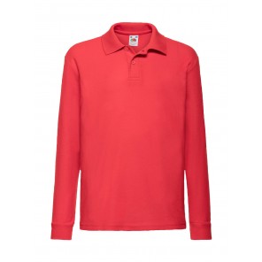 Fruit of the Loom Kids' 65/35 Long Sleeve Polo - Red - 128(7-8)