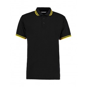 Kustom Kit Classic Fit Tipped Collar Polo - Black/Yellow - S