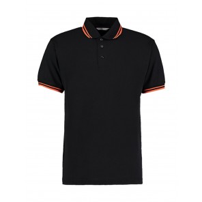 Kustom Kit Classic Fit Tipped Collar Polo - Black/Orange - 2XL
