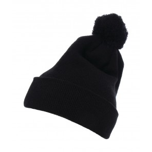 Flexfit Cuffed Pom Pom Knit Beanie - Black - ONE SIZE