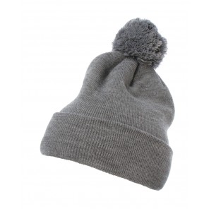 Flexfit Cuffed Pom Pom Knit Beanie - Dark Grey - ONE SIZE