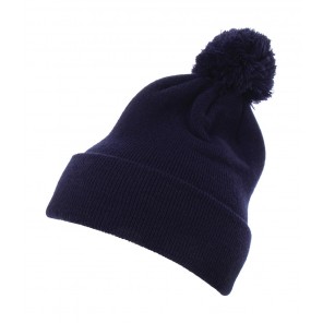 Flexfit Cuffed Pom Pom Knit Beanie - Navy Blue - ONE SIZE