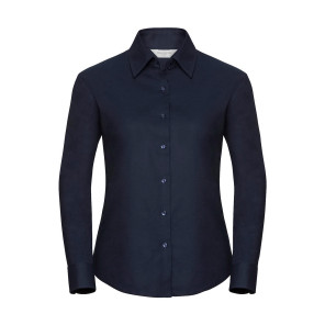 Russell Collection Ladies' Classic Oxford Shirt LS - Navy Blue - S