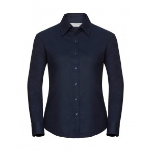 Russell Collection Ladies' Classic Oxford Shirt LS - Navy Blue - XL