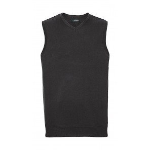 Russell Collection Adults' V-Neck Sleeveless Knitted Pullover - Black - 2XS