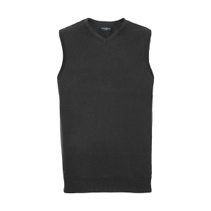 Russell Collection Adults' V-Neck Sleeveless Knitted Pullover - Dark Grey - S