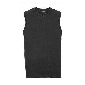 Russell Collection Adults' V-Neck Sleeveless Knitted Pullover - Charcoal Marl - 4XL