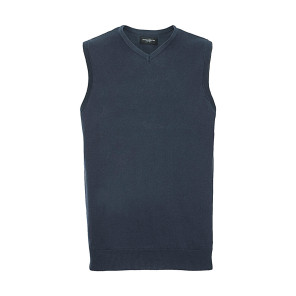 Russell Collection Adults' V-Neck Sleeveless Knitted Pullover - Navy Blue - 2XS