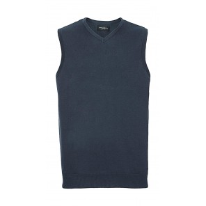 Russell Collection Adults' V-Neck Sleeveless Knitted Pullover - French Navy - 4XL