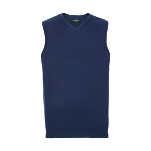 Russell Collection Adults' V-Neck Sleeveless Knitted Pullover - Navy Blue - 3XL