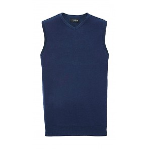 Russell Collection Adults' V-Neck Sleeveless Knitted Pullover - Denim Marl - 4XL