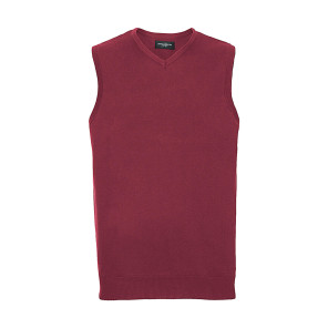 Russell Collection Adults' V-Neck Sleeveless Knitted Pullover - Red - XS