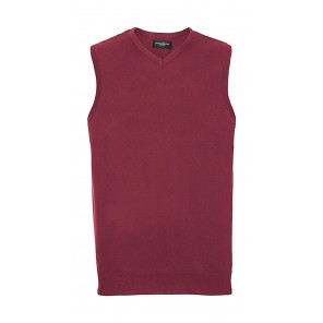 Russell Collection Adults' V-Neck Sleeveless Knitted Pullover - Cranberry Marl - 4XL