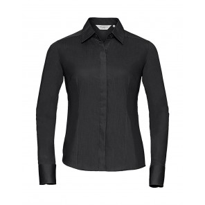 Russell Collection Ladies' LS Fitted Poplin Shirt - Black - 4XL