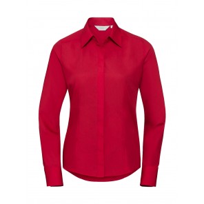 Russell Collection Ladies' LS Fitted Poplin Shirt - Classic Red - L