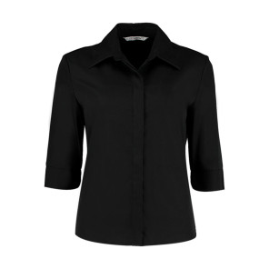 Kustom Kit Women's Tailored Fit Continental Blouse 3/4 Sleeve - Black - XS
