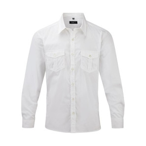Russell Mens Roll Sleeve Shirt LS White - Größe M