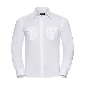 Russell Collection Men's Roll Sleeve Shirt LS - White - S