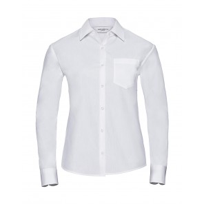 Russell Collection Ladies' Cotton Poplin Shirt LS - White - XS(34)