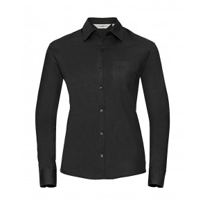 Russell Collection Ladies' Cotton Poplin Shirt LS - Black - XS(34)