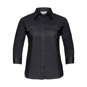 Russell Collection Ladies' Roll 3/4 Sleeve Shirt - Black - XS