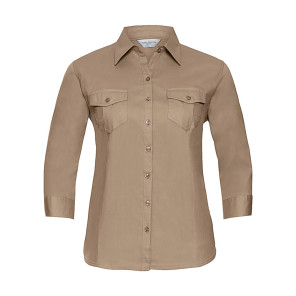Russell Collection Ladies' Roll 3/4 Sleeve Shirt - Beige - 2XL
