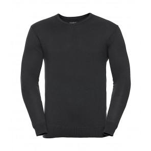 Russell Collection Men's V-Neck Knitted Pullover - Black - 2XS