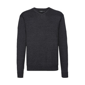 Russell Collection Men's V-Neck Knitted Pullover - Dark Grey - 2XS