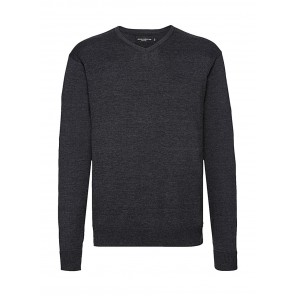 Russell Collection Men's V-Neck Knitted Pullover - Charcoal Marl - 2XS