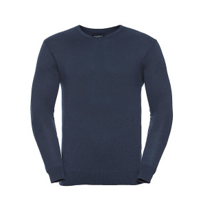 Russell Collection Men's V-Neck Knitted Pullover - Navy Blue - 2XS