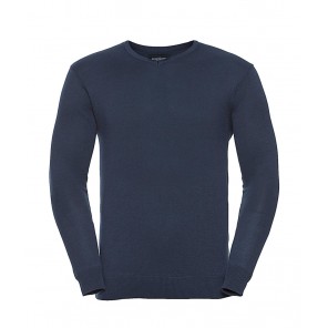 Russell Collection Men's V-Neck Knitted Pullover - French Navy - 2XS