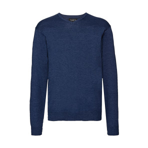 Russell Collection Men's V-Neck Knitted Pullover - Navy Blue - 2XS