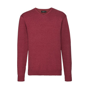 Russell Collection Men's V-Neck Knitted Pullover - Red - 2XS