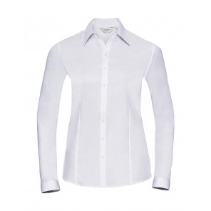 Russell Collection Ladies' LS Herringbone Shirt - White - M(38)