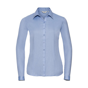 Russell Collection Ladies' LS Herringbone Shirt - Blue - M