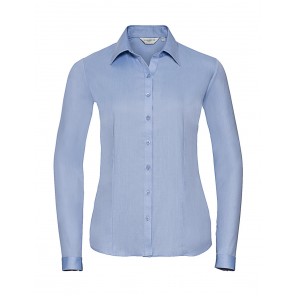 Russell Collection Ladies' LS Herringbone Shirt - Light Blue - M(38)