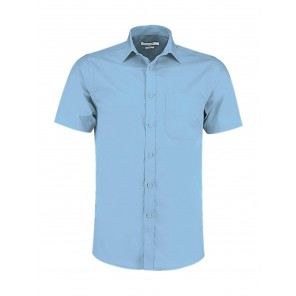 Kustom Kit Tailored Fit Poplin Shirt SSL - Light Blue - L